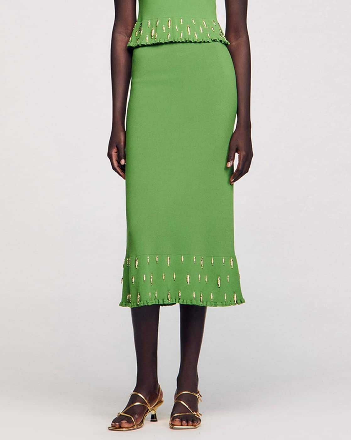 Buy Sandro Women A-Line Skirt with Metal Fish Charms | Green Color