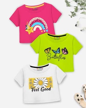 trampoline Pack of 3 Girls Round-Neck Relaxed Fit Crop Top-picture-36