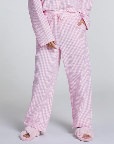 Women Checked Wide-Leg Cotton Pyjama Pants