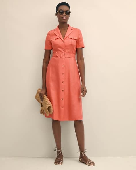 peach shirt dress Tucked Shirt Dress IN:Peach