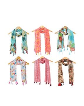  Women Pack of 6 Chiffon Floral Scarf-image-37