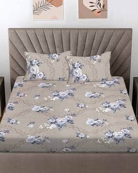 fabinaliv 300TC Floral King Size Fitted Double Bedsheets with Pillow Covers-picture-48
