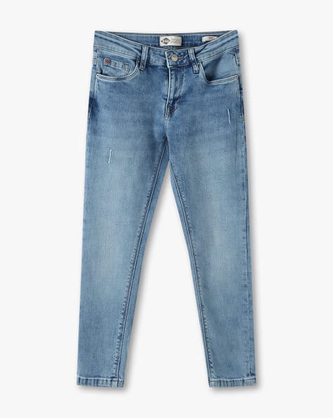 Lee Cooper Girls Mid-Wash Distressed Slim Fit Jeans