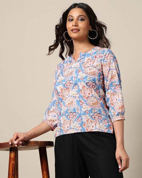 Indie Picks Sanganeri Handblock Print Cotton Top