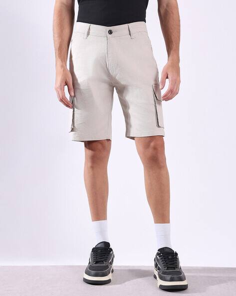 HENCE Men Regular Fit Linen Cargo Shorts