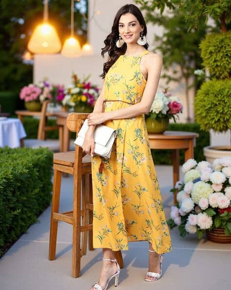 Floral Dress Yellow Sandals Outfit White Cotton Summer Dress With