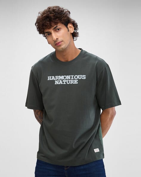 SPYKAR Men Typographic Print Loose Fit Crew-Neck T-Shirt