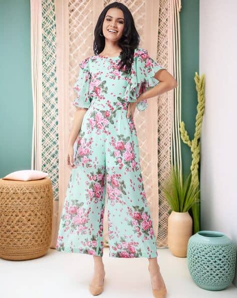 Floral Print Jumpsuit with Short Sleeves
