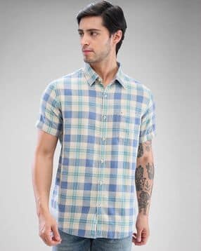 spykar Men Checked Slim Fit Shirt with Patch Pocket-picture-10