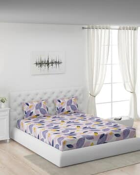 monte carlo 120 TC Leaf Print Double Bedsheet with Pillow Covers-picture-26