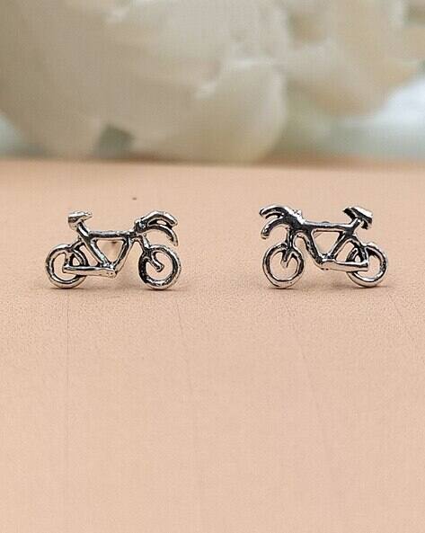 AMONROO Women Sterling Silver Bicycle Stud Earrings