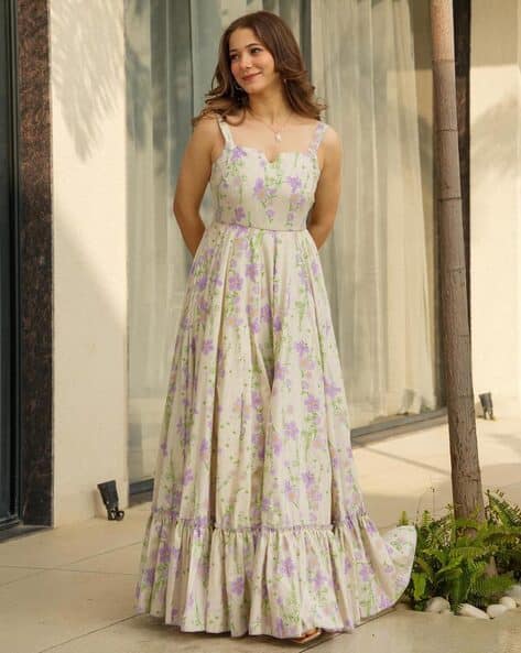 Floral Cotton Evening Dresses Women Floral Gown Maxi Length Dress