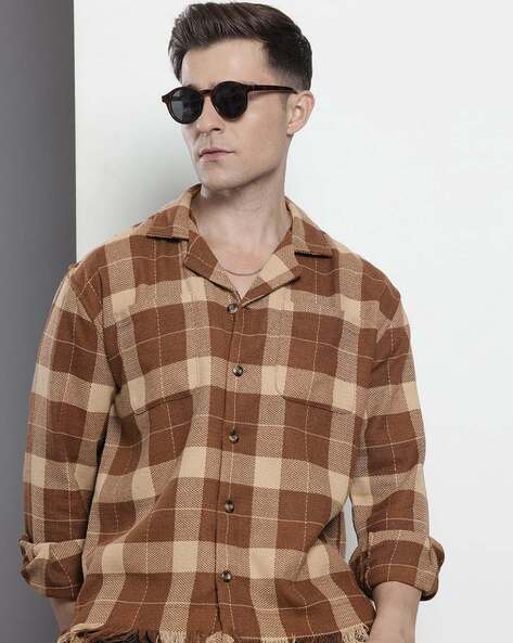 The Indian Garage Co Men Bohemian Checked Relaxed Fit Shirt with Patch Pockets