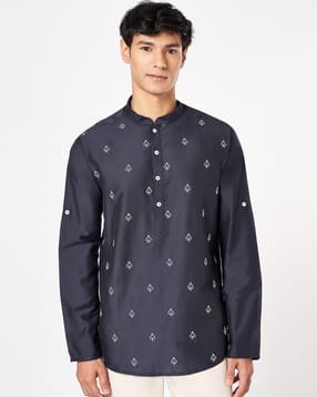 indus route by pantaloons Men Cotton Regular Fit Short Kurta-picture-13