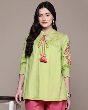 aarke ritu kumar Women Monroue Floral Embroidered A-Line Kurti with Neck Tie-Up-picture-19