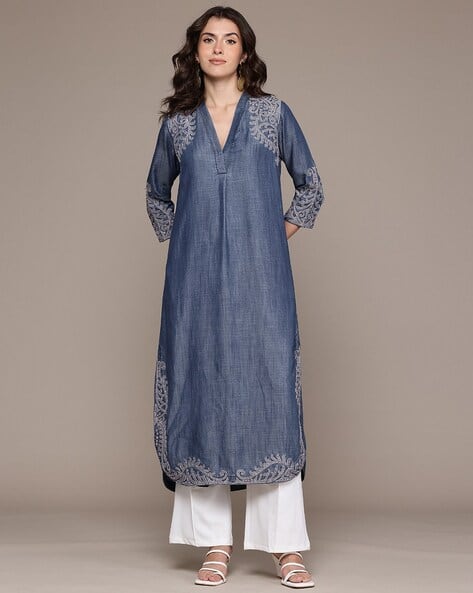 Women Tencel Denim Straight Kurta