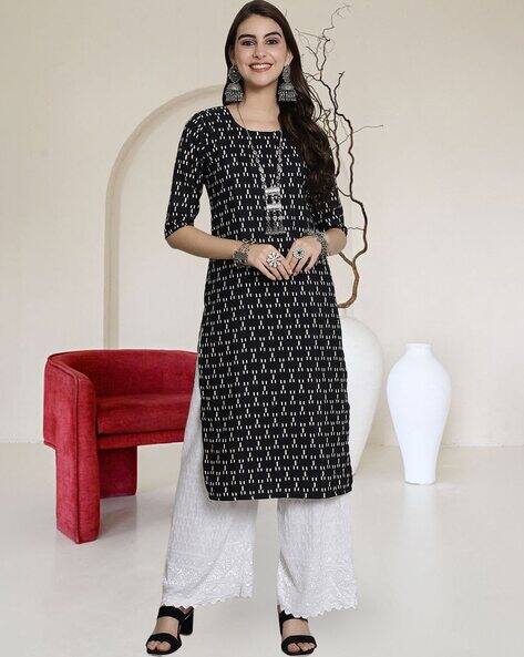 7 Threads Women Micro Print Straight Kurta