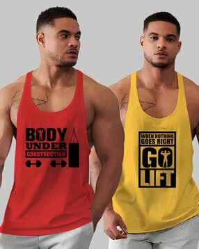 bab Men Pack of 2 Typographic Print Sleeveless Vests-picture-38