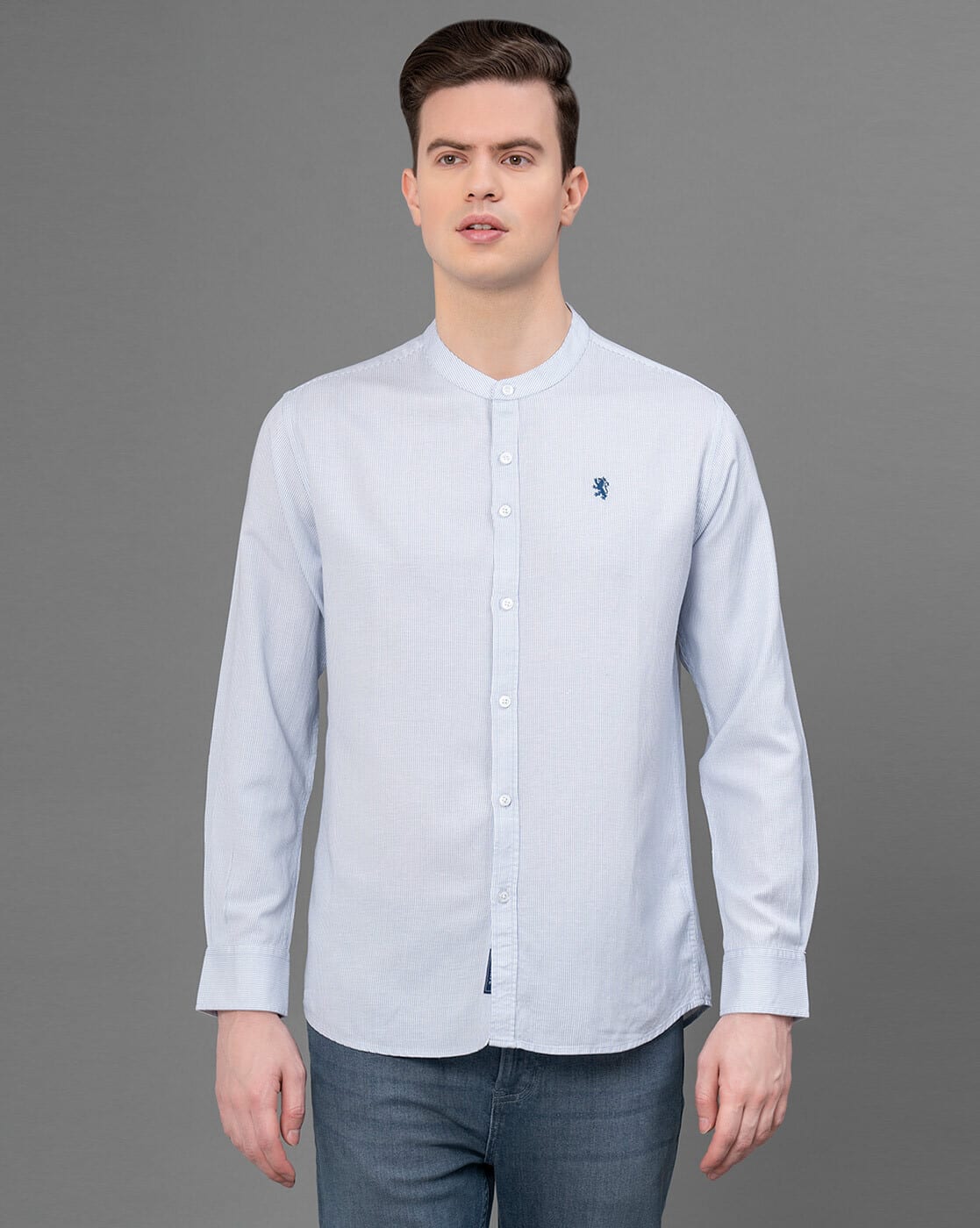 RED TAPE Men Stripes Regular Fit Shirt For Men (Blue, L)