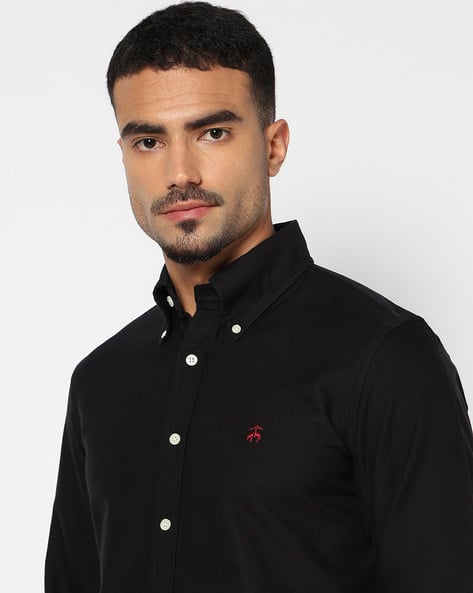 brooks brothers black dress shirt Elegant Halter Black Floor Length Wedding Guest Dress with Split main image 1