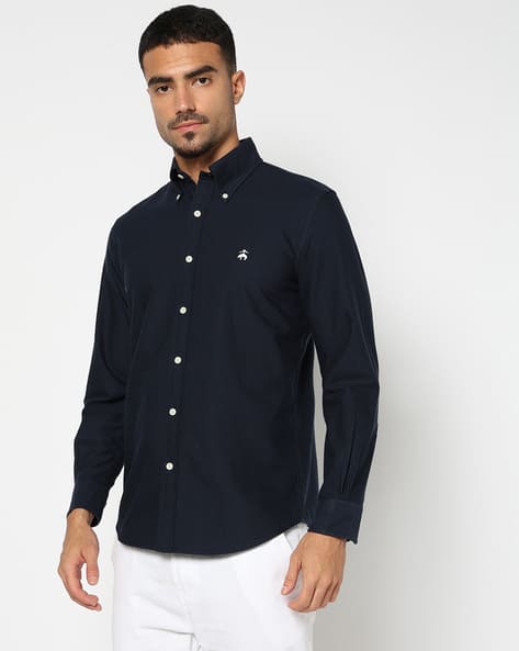 Brooks Brothers × NEAT THOMPSON navy36 Buy BROOKS BROTHERS Regular Fit Shirt with Button Online | Ajio.com