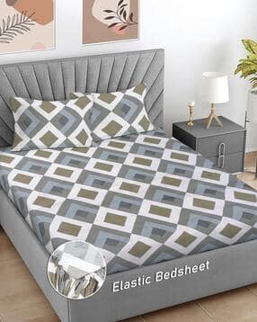 Wine Floral Cotton Blend Super King Fitted Bedsheet -image-8