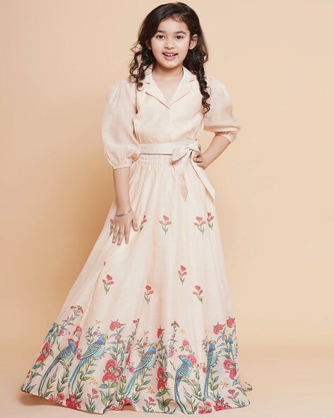 Girls Floral Print 2-Piece Lehenga Choli Set