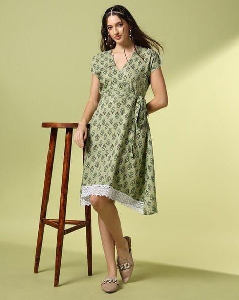 Acai Women Floral Print Cambric Cotton A-Line Dress