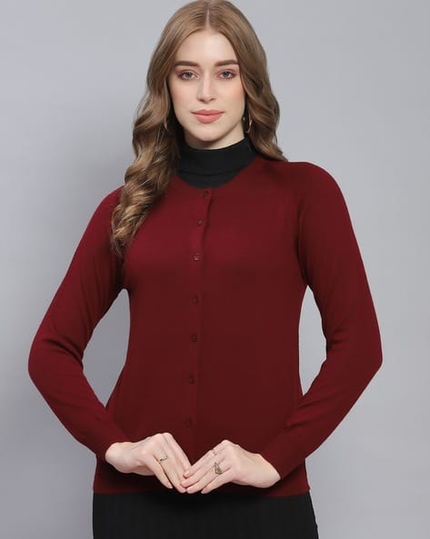 Buy Maroon Sweaters Cardigans for Women by Monte Carlo Online - Main Image