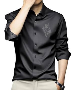 indo Men Horse Print Regular Fit Satin Shirt-picture-12