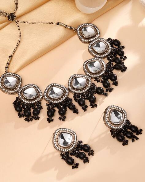 Cierra Gold-Plated Polki Kundan-Studded Choker Necklace & Earrings Set