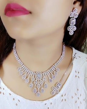 women american diamond-studded necklace & earrings set 