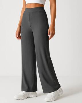 Women Ribbed Relaxed Fit High-Rise Pants