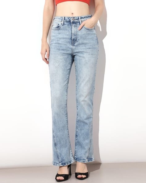 ONLY Women Lightly Washed Slim Fit Flared Jeans