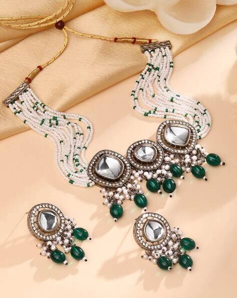 Cierra Silver-Plated Kundan-Studded Necklace & Earrings Set