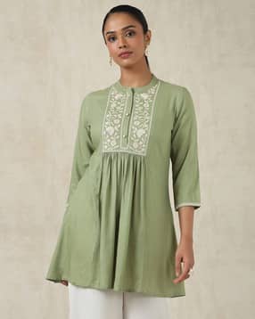 Women Flared Tunic with Embroidery Yoke