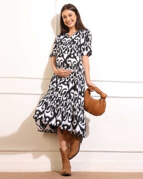 Women Abstract Print Maternity Fit & Flare Dress-image-9