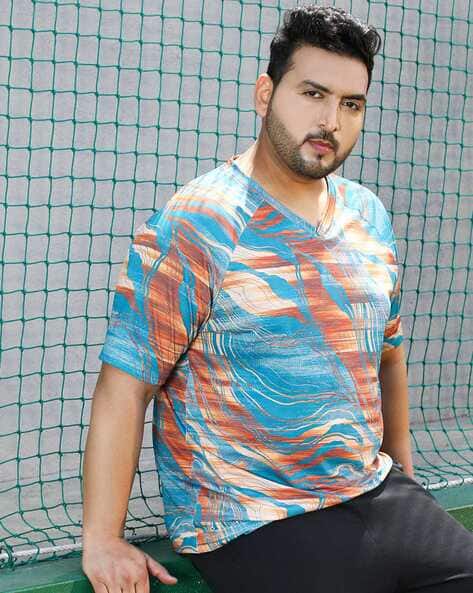 Instafab Plus Men Printed Relaxed Fit Plus Size Crew-Neck T-shirt