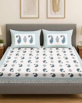 Pure Cotton Printed King Bedsheet With 2 Pillow Covers