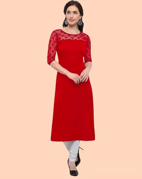 Revangi Women Crepe A-line Plain Straight Casual Kurtis
