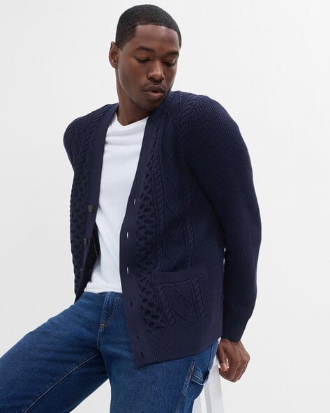 Buy Navy Blue Sweaters Cardigans for Men by GAP Online - Main Image