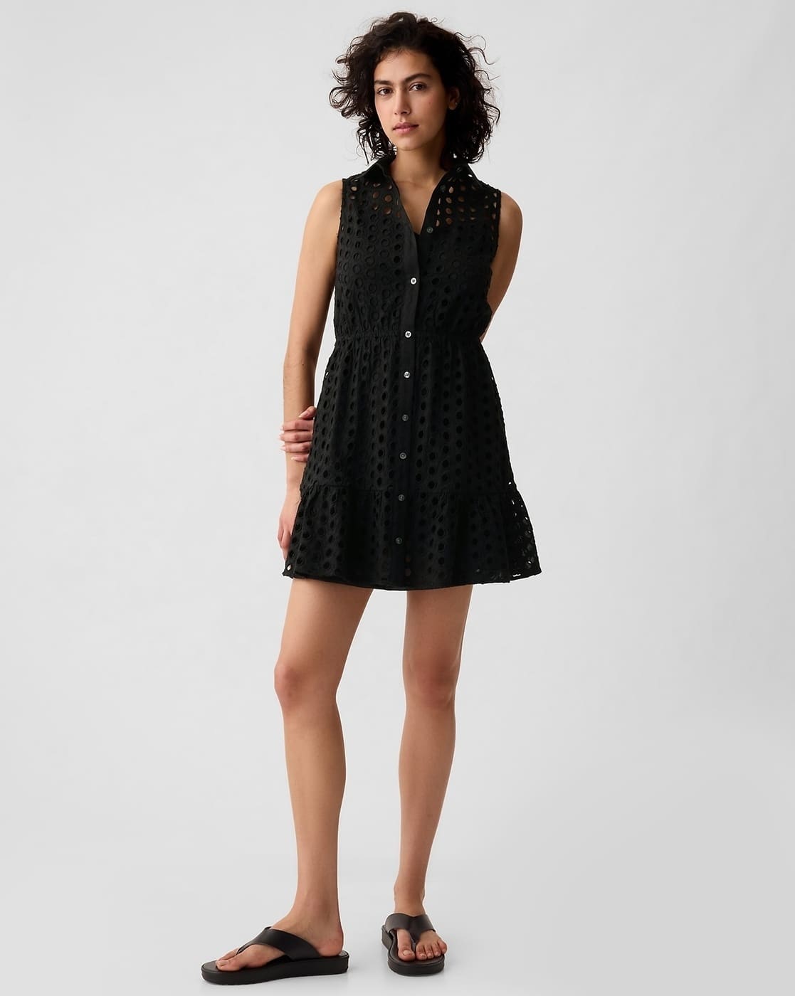 Eyelet Detailed Mini Shirt Dress