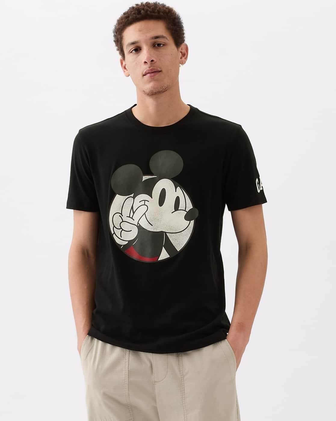 Ajio Black Mickey Mouse T Shirt Mickey Mouse Printed Round-Neck