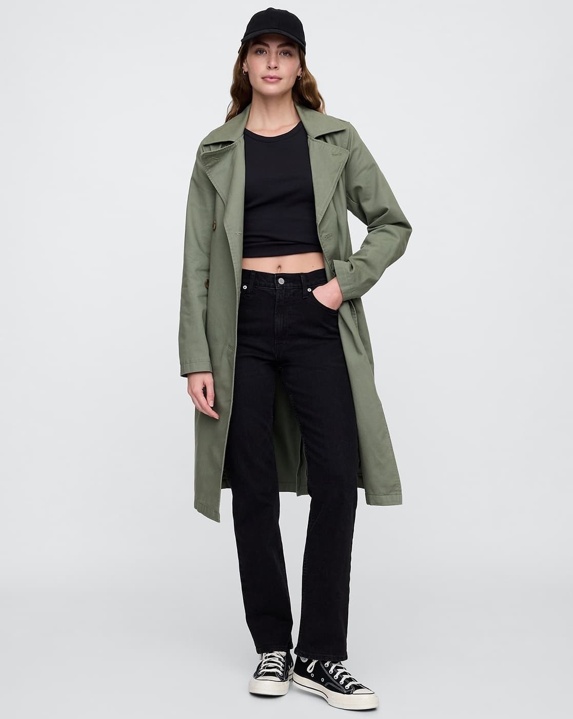 Women Tailored Fit Long Trench Coat