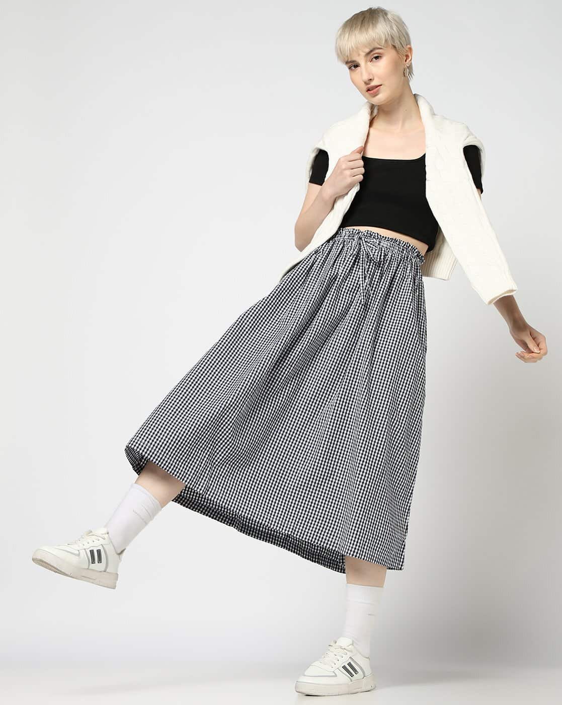 Checked Skirt with Paperbag Waist
