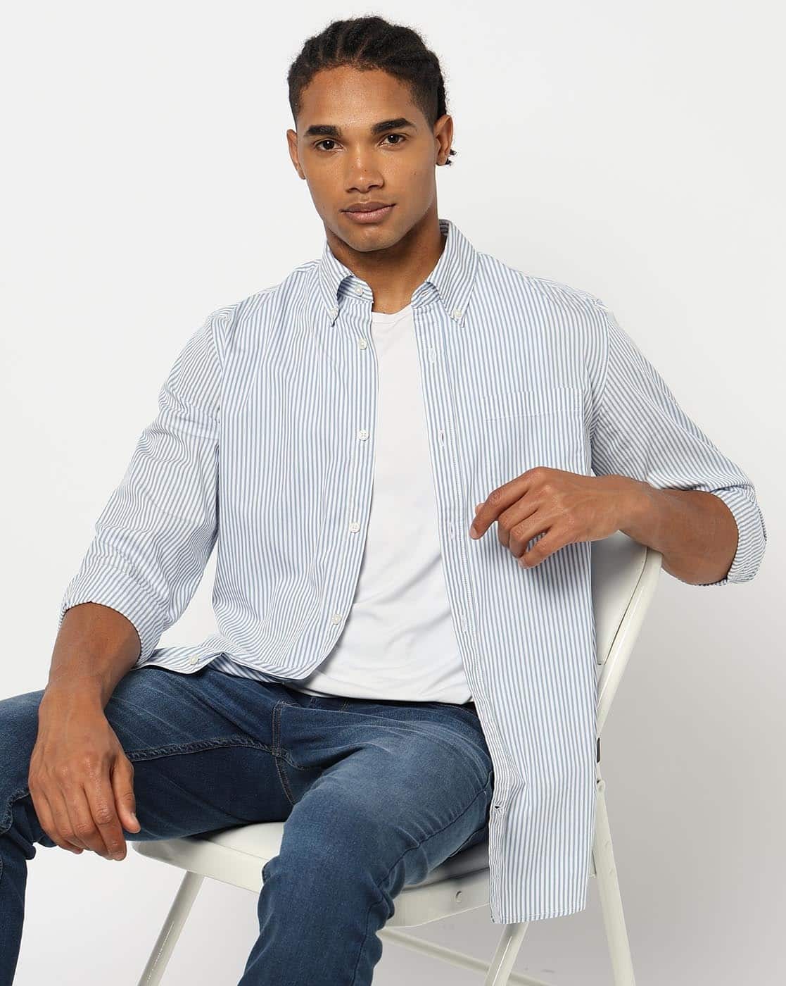 Striped Regular Fit Organic Cotton Poplin Shirt