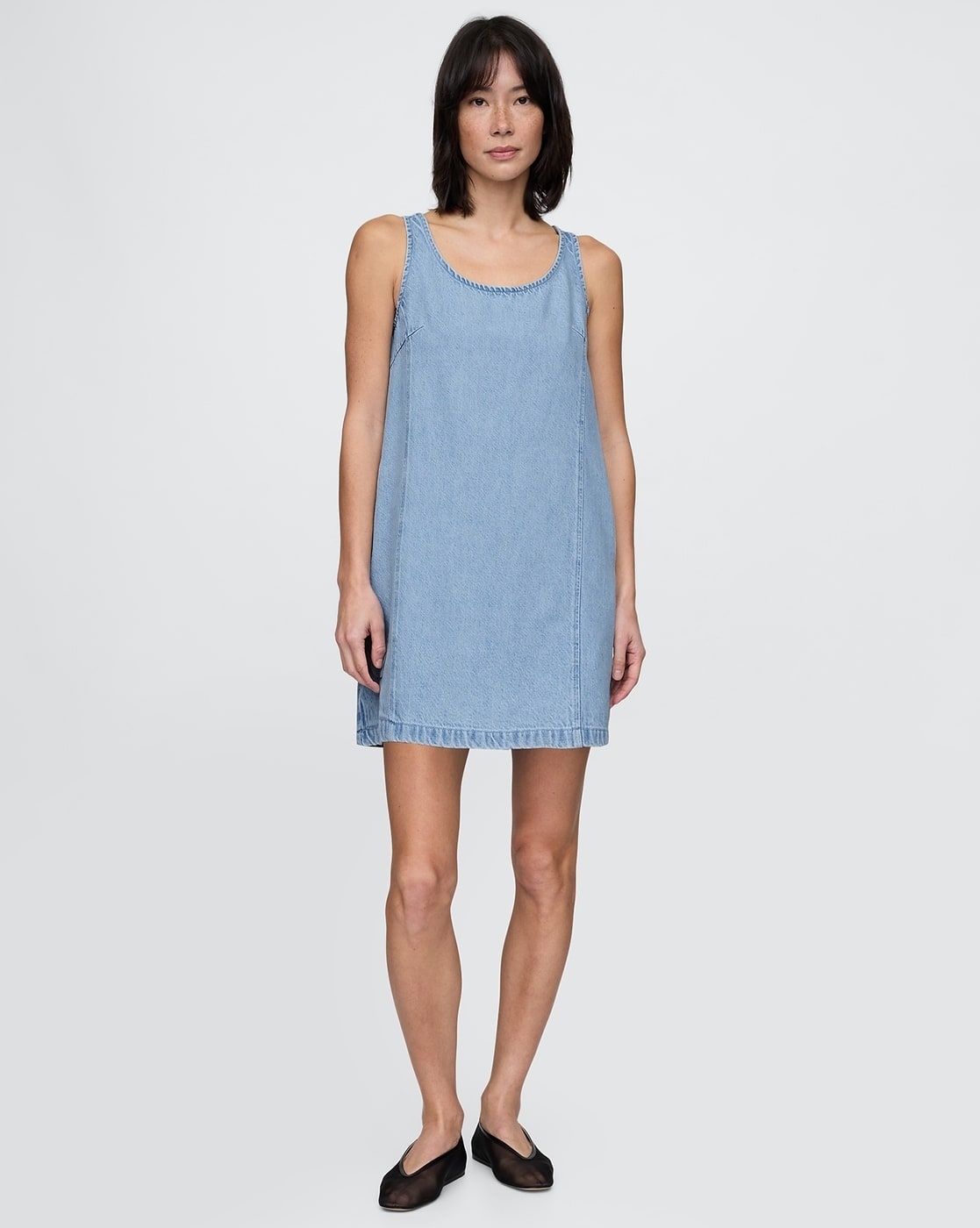 Women Washed Denim Shift Dress