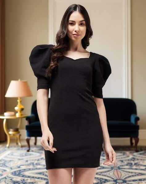Puff Sleeve Tight Work Dress Bodycon Dress With Puff Sleeves