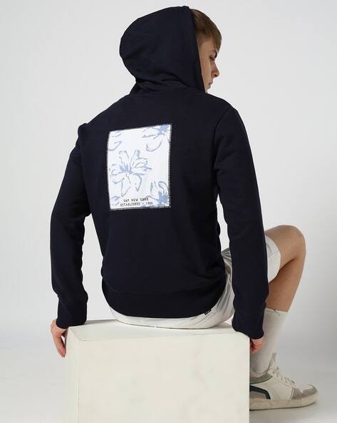 Ajio Gap Navy Blue Hoodie Men Relaxed Fit Hoodie With Brand Embroidery