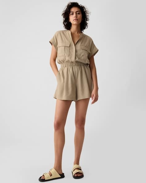 Women Playsuit with Flap Pockets